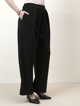 AAREIN - Women Black Pleated Korean Trouser