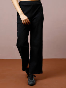 AAREIN - Women Black Ribbed Trouser