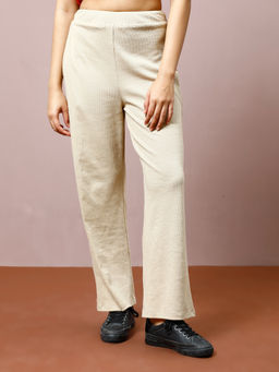 AAREIN - Women Beige Ribbed Trouser
