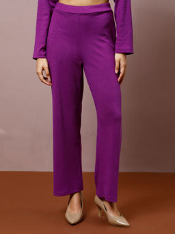 AAREIN - Women Purple Ribbed Trouser