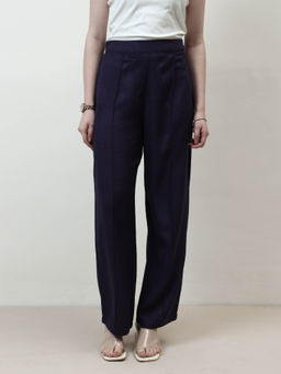 AAREIN - Women Purple Linen Pin-Tucks Trouser