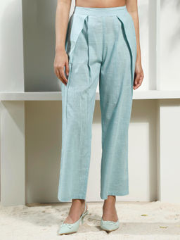 AAREIN - Women Blue Cotton Korean Trouser