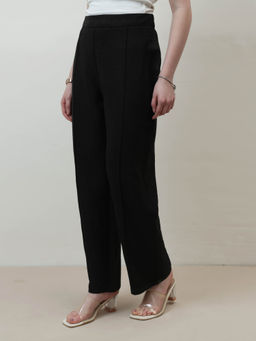 AAREIN - Women Black Linen Pin-Tucks Trouser