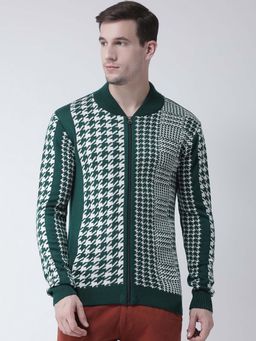 Club York - Men Teal Self Design Cardigan Sweater