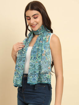 Trend Arrest - Blue Floral Printed Scarf
