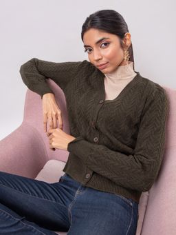 Twenty Dresses by Nykaa Fashion - All Snuggled In Olive Cardigan