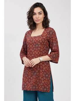 Biba - Nxt Women Maroon Cotton Straight Short Kurti