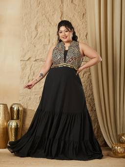 Miss Chase - A+ Curve Collection Plus Size Women Black Fit and Flare Dress