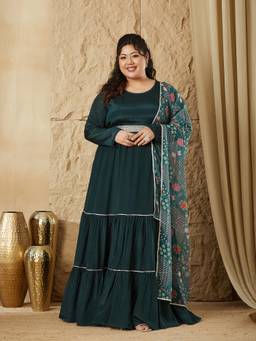 Miss Chase - A+ Curve Plus Size Women Green Kurta with Dupatta