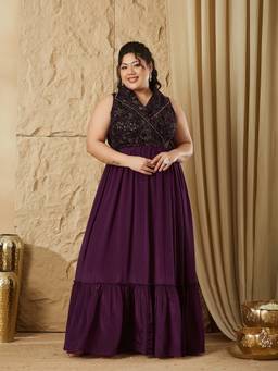 Miss Chase - A+ Curve Plus Size Women Dark Purple Ethnic Dress
