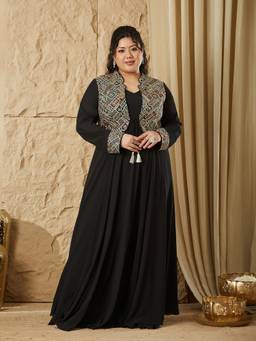 Miss Chase - A+ Curve Plus Size Women's Black Fit and Flare Dress with Jacket