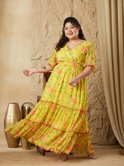Miss Chase - A+ Curve Plus Size Women Chiffon Ethnic Dress