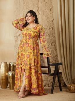 Miss Chase - A+ Curve Plus Size Women Chiffon Ethnic Dress