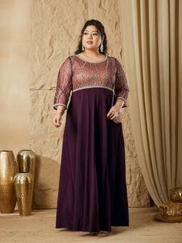 Miss Chase - A+ Curve Plus Size Women Purple Maxi Ethnic Dress