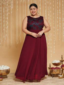Miss Chase - A+ Curve Plus Size Women Maroon Maxi Dress