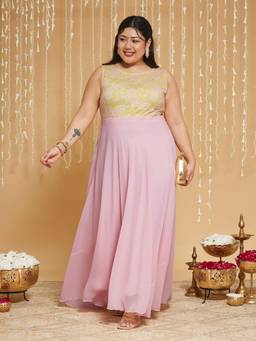 Miss Chase - A+ Curve Plus Size Women Dusty Pink Maxi Dress