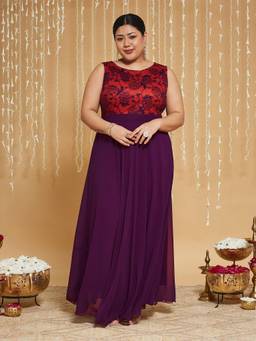 Miss Chase - A+ Curve Plus Size Women Dark Purple Fit And Flare Maxi Dress