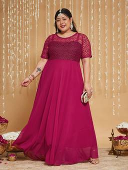 Miss Chase - A+ Curve Plus Size Women Dark Pink Maxi Dress