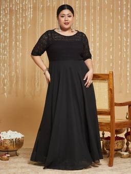 Miss Chase - A+ Curve Plus Size Women Black Georgette Maxi Dress