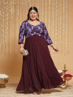 Miss Chase - A+ Curve Plus Size Women Wine Fit And Flare Maxi Dress