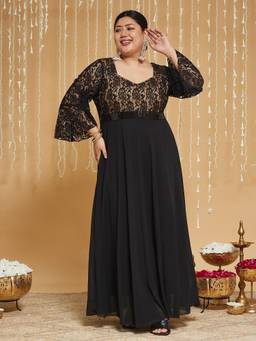 Miss Chase - A+ Curve Plus Size Women Black Georgette Maxi Dress