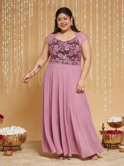 Miss Chase - A+ Curve Plus Size Women Mauve Fit And Flare Maxi Dress