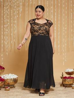 Miss Chase - A+ Curve Plus Size Women Black Fit And Flare Maxi Dress