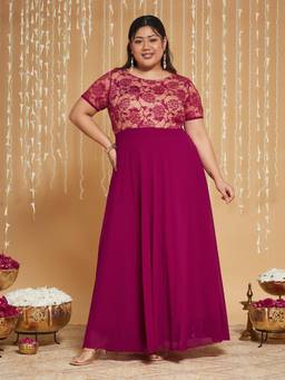 Miss Chase - A+ Curve Plus Size Women Pink Fit And Flare Maxi Dress