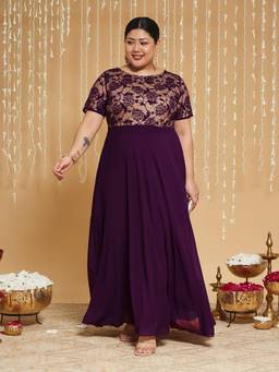 Miss Chase - A+ Curve Plus Size Women Purple Fit And Flare Maxi Dress