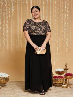 Miss Chase - A+ Curve Plus Size Women Black Fit And Flare Maxi Dress