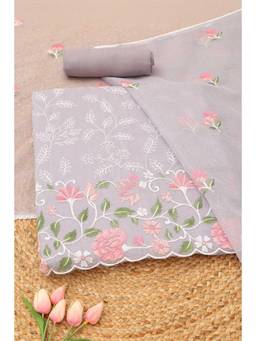 Soch - Women's Lavender Embroidered Unstitched Kurta, Bottom With Dupatta