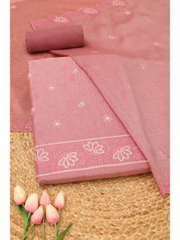 Soch - Women's Pink Embroidered Unstitched Kurta, Bottom With Dupatta