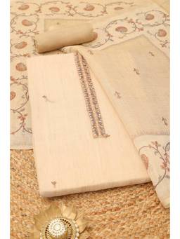 Soch - Women's Cream Embroidered Unstitched Kurta, Bottom With Dupatta
