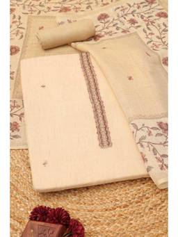 Soch - Women's Cream Embroidered Unstitched Kurta, Bottom With Dupatta