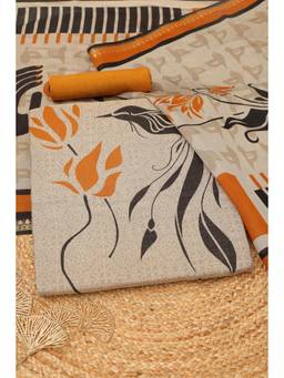 Soch - Women's Beige Maheshwari Silk Printed Unstitched Kurta, Bottom With Dupatta