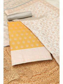 Soch - Women's Mustard Silk Zari Woven Unstitched Kurta, Bottom With Dupatta