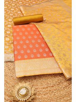 Soch - Women's Orange Silk Zari Woven Unstitched Kurta, Bottom With Dupatta