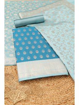 Soch - Women's Blue Silk Zari Woven Unstitched Kurta, Bottom With Dupatta