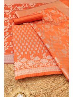 Soch - Women's Orange Silk Zari Woven Unstitched Kurta, Bottom With Dupatta