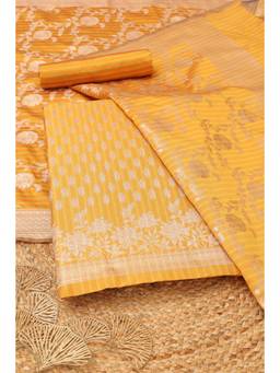 Soch - Women's Mustard Silk Zari Woven Unstitched Kurta, Bottom With Dupatta