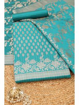 Soch - Women's Blue Silk Zari Woven Unstitched Kurta, Bottom With Dupatta
