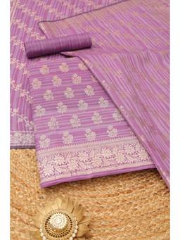 Soch - Women's Lavender Silk Zari Woven Unstitched Kurta, Bottom With Dupatta