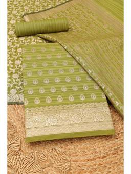 Soch - Women's Olive Silk Zari Woven Unstitched Kurta, Bottom With Dupatta