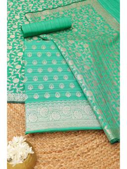 Soch - Women's Green Silk Zari Woven Unstitched Kurta, Bottom With Dupatta