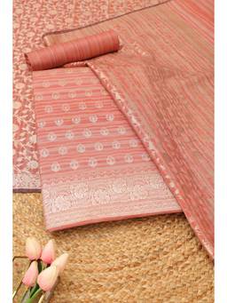 Soch - Women's Peach Silk Zari Woven Unstitched Kurta, Bottom With Dupatta
