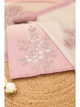 Soch - Women's Lavender Linen Embroidered Unstitched Kurta, Bottom With Dupatta