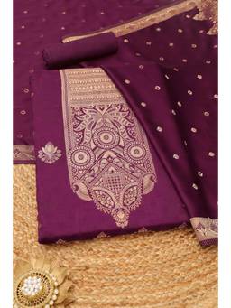 Soch - Women's Wine Silk Zari Woven Unstitched Kurta, Bottom With Dupatta