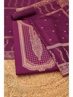 Soch - Women's Wine Russian Silk Zari Woven Unstitched Kurta, Bottom With Dupatta