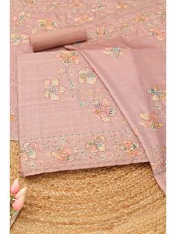 Soch - Women's Pink Embroidered Unstitched Kurta, Bottom With Dupatta