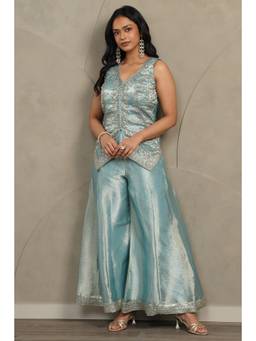 Soch - Women's Turquoise Embroidered Kurta And Palazzo